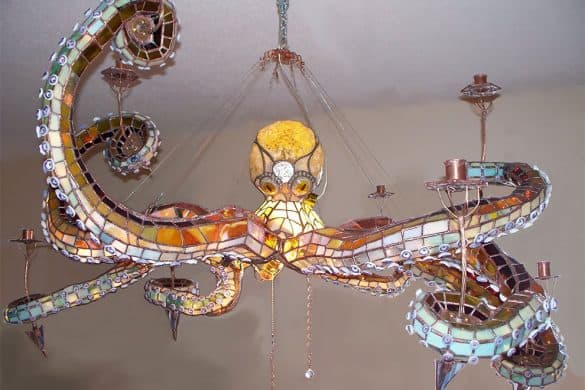 Craftsman Makes Spectacular Stained Glass Octopus Chandeliers