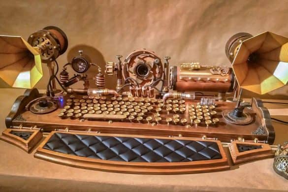 Set Of Steampunk Keyboard, Mouse, Speakers And Camera