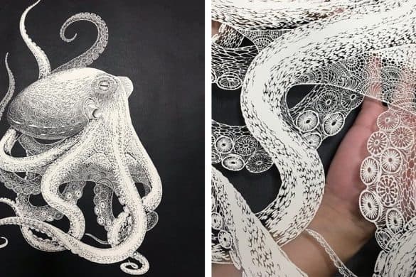 Japanese Artist Hand-Cuts incredible life-sized Octopus From A Single Sheet Of Paper