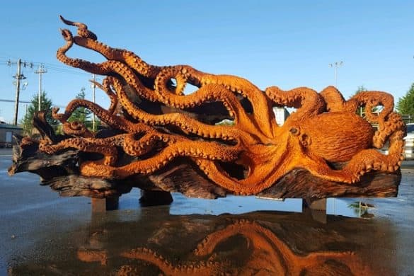 Artist Uses Chainsaw To Transform A Fallen Redwood Tree Into A Mindblowing Giant Octopus