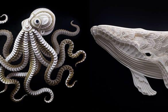 Artist Patrick Cabral layers incised paper with decorative motifs to create dazzling sculptural portraits of wildlife